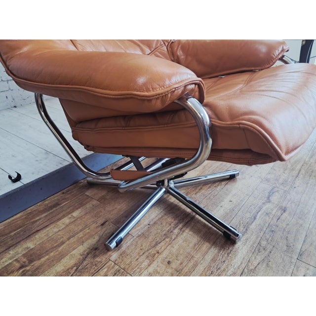 Set of Mid-Century Modern Leather Lounge Chair and Ottoman from Skoghaug Industri, 1980 For Sale - Image 13 of 18