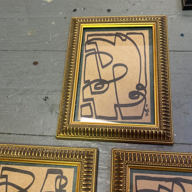 Set of 5 contemporary original Wayne Cunningham abstract marker drawings. Each signed and framed. Measure 5x7 or 6.5x8.5...