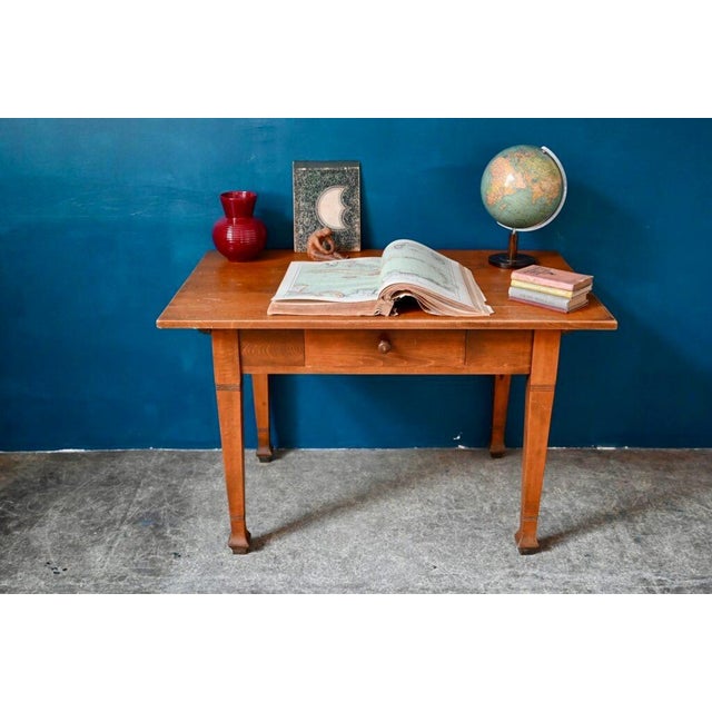 Antique Farmhouse Table with Drawer in Light Wood For Sale - Image 12 of 18