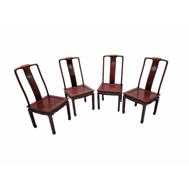 Brown Vintage Asian Rosewood Carved Longevity Extending Dining Table and 8 Chairs For Sale - Image 8 of 12