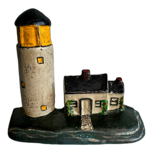 1940s Cast Iron Lighthouse With Keepers Cottage Door Stop