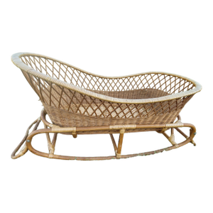 Mid 20th Century Boho Chic Wicker & Rattan Sleigh-Style Rocking Bassinet