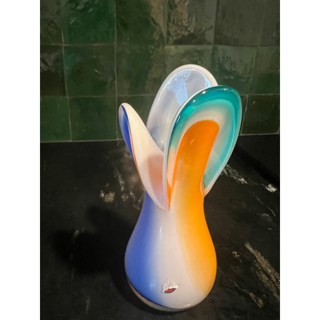 1970s 1970s Signed Murano Colorful Flower Vase For Sale - Image 5 of 10
