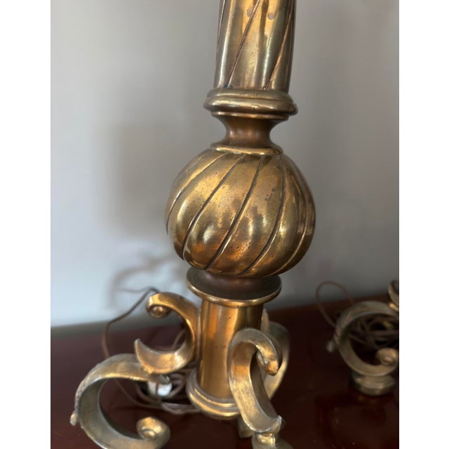 Hollywood Regency Mid 20th Century Romance Italian Brass Table Lamps - a Pair For Sale - Image 3 of 8