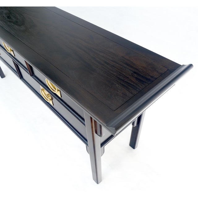 Mid-Century Modern Black Lacquer Asian Inspired Horse Shoe Handles 5 Drawers Rolled Edges Sideboard For Sale - Image 3 of 18