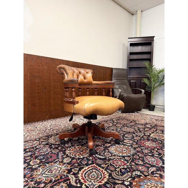 Wood English Chesterfield Desk Chair For Sale - Image 7 of 8