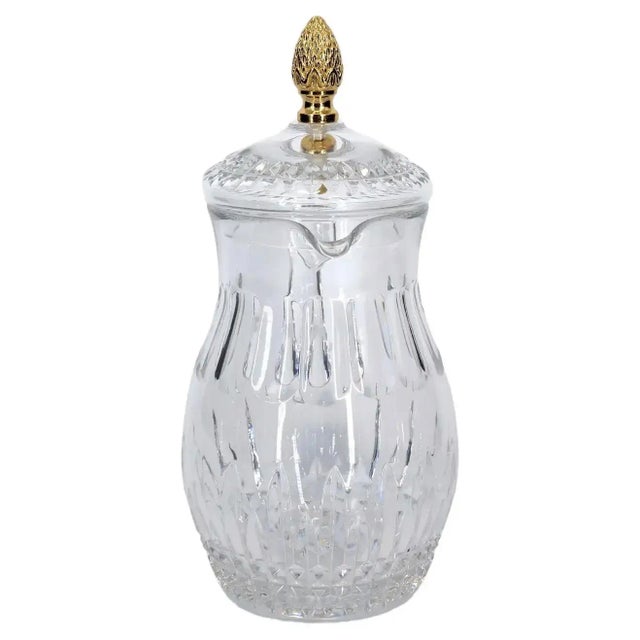 Brass French Cut Crystal / Brass Finial Water Pitcher For Sale - Image 8 of 10