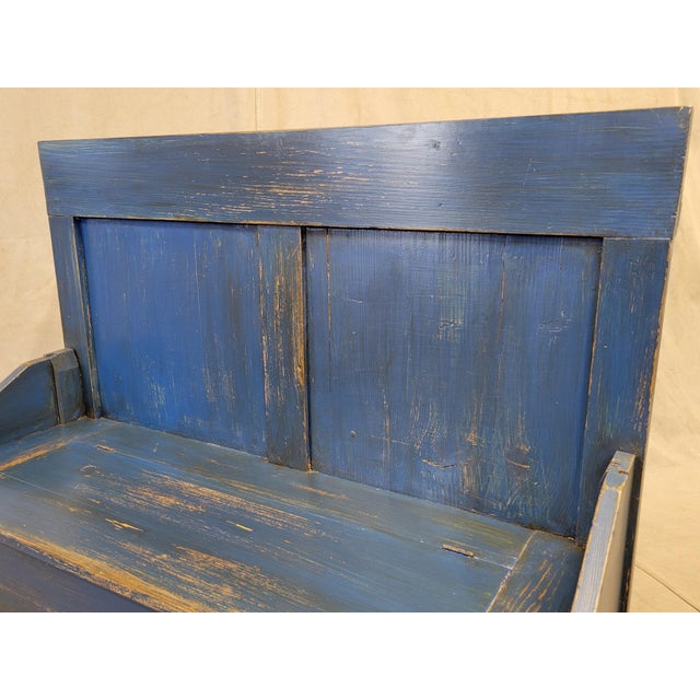 Antique German Pine Storage Bench With Cobalt Blue Paint Chairish