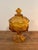 Mid-Century Modern Vintage Amber Pressed Glass Lidded Pedestal Compote For Sale - Image 3 of 10