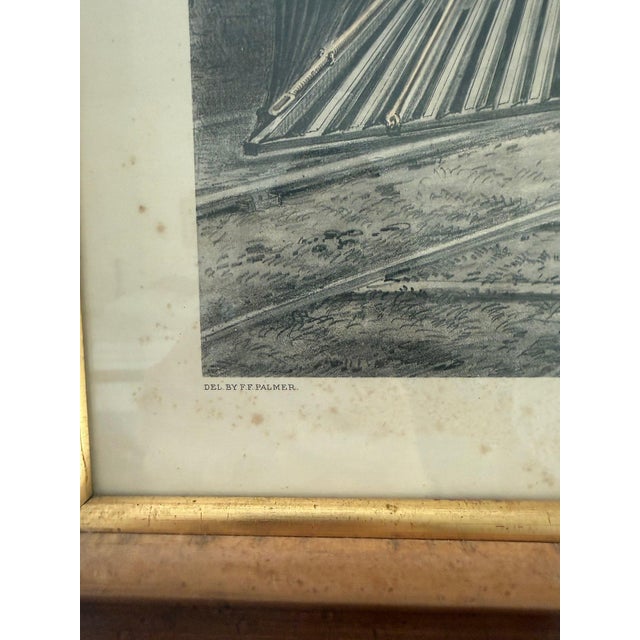 Printmaking Materials Authentic 1864 Currier & Ives Hand-Colored Lithograph "The Lightning Express Trains – Leaving the Junction" For Sale - Image 7 of 9