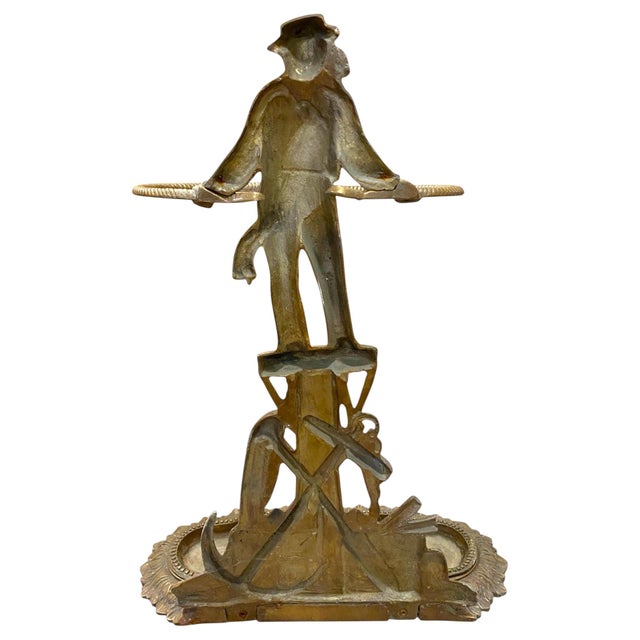 Early 20th Century French Gilt Bronze Umbrella Stand 26"h Nautical Sailor Anchor Decor Antique For Sale - Image 14 of 17