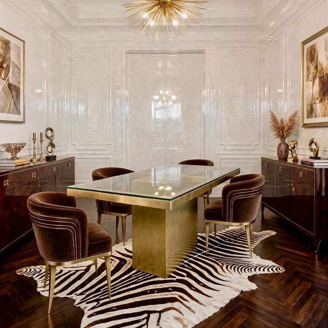 Mid 20th Century 1970s Hollywood Regency Brushed Brass Pedestal Dining Table With Glass Top For Sale - Image 5 of 15