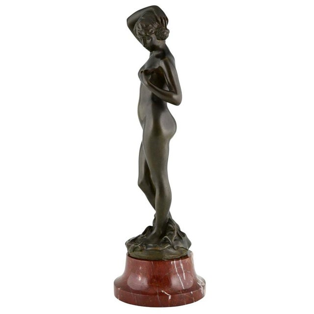 Alexandre Caron, Art Deco Female Nude Sculpture, 1920, Bronze on Marble Base For Sale - Image 3 of 12