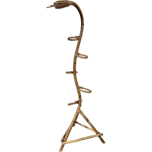Sculptural Bamboo Plant Stand with Rattan Holder, 1960s For Sale - Image 4 of 7