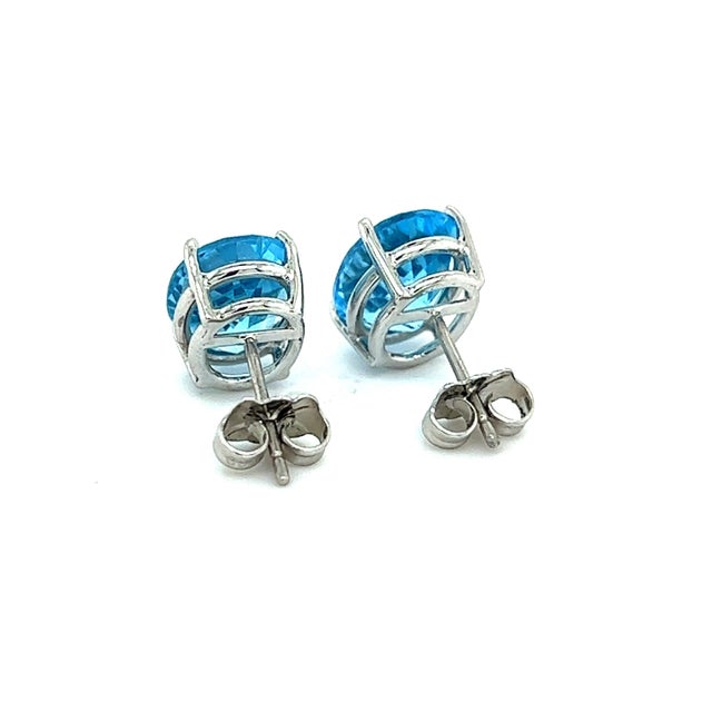 Natural Blue Topaz Stud Earrings 14k White Gold 5.79 TW Certified For Sale - Image 11 of 14