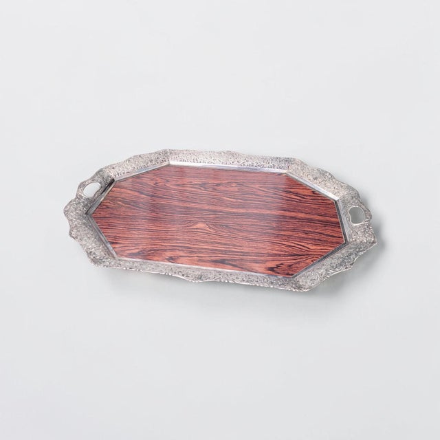 Mid-Century Modern Dutch Silver-Plated and Mahogany Serving Tray by Hooijkaas of Schoonhoven, 1950s For Sale - Image 11 of 18