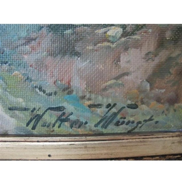 Realism 1920's Listed Artist Walter Wurst Landscape O/B Original Gold Gilt Lemon Scoop Frame. For Sale - Image 3 of 5