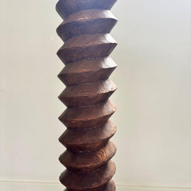 Rustic Brutalist Hand-Carved Wooden Pedestal, France, 1940s For Sale - Image 3 of 6