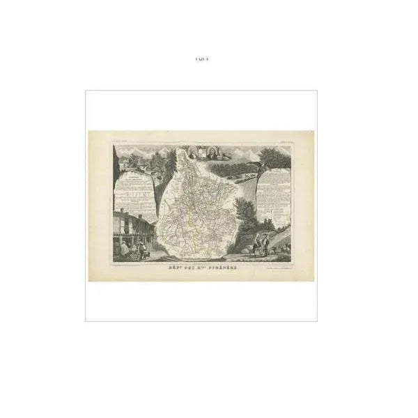 Antique map titled 'Dépt. des Htes. Pyrénées'. Map of the French department of Hautes Pyrenees, France. This area is home...