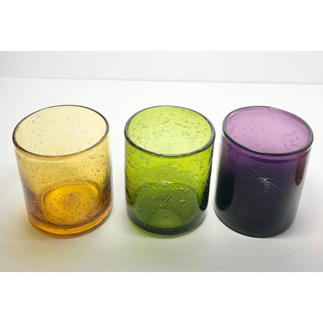2010s 6 Colorful Blown Old Fashioned Tumbler Drinking Glasses For Sale - Image 5 of 6