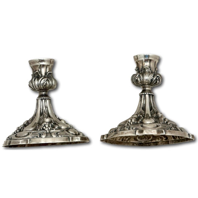Antique Fine & Beautiful Victorian Tiffany & Company Heavy Solid Cast Silverplate Candlesticks - A Pair For Sale - Image 16 of 18