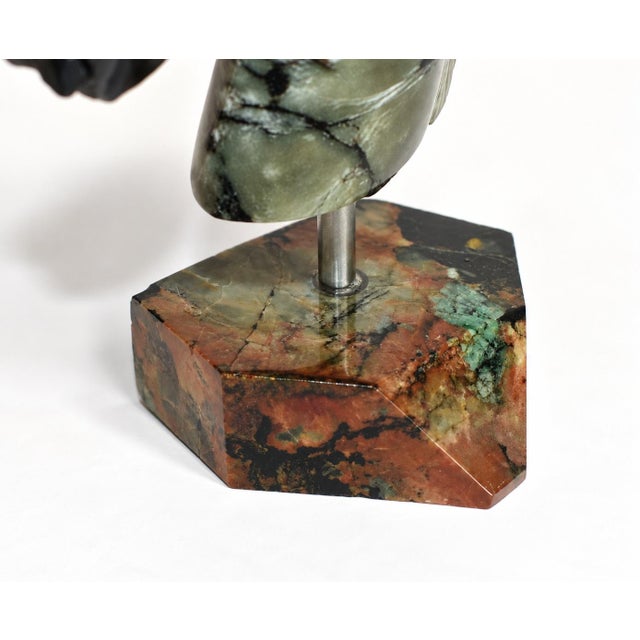 Green Gemstone Emerald Horse Bust Sculpture Olive Black Hand Carved For Sale - Image 8 of 11
