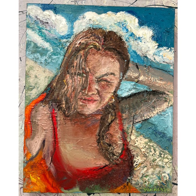 Sky Blue “Beach Day”, Figurative Oil Painting, Portrait of a Girl, Coastal Art For Sale - Image 8 of 8