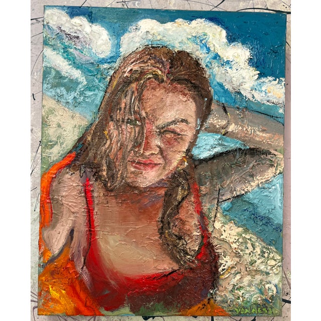 Sky Blue “Beach Day”, Oil Painting, by Van Ness For Sale - Image 8 of 8