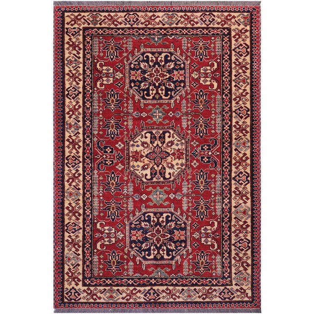 Southwestern Super Kazak Red/Tan Wool Rug - 4'3'' X 5'8'' For Sale - Image 10 of 10