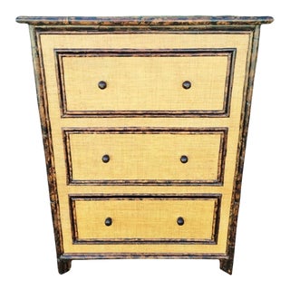 Vintage 3 Drawer British Colonial Tortoiseshell Wicker Chest of Drawers For Sale