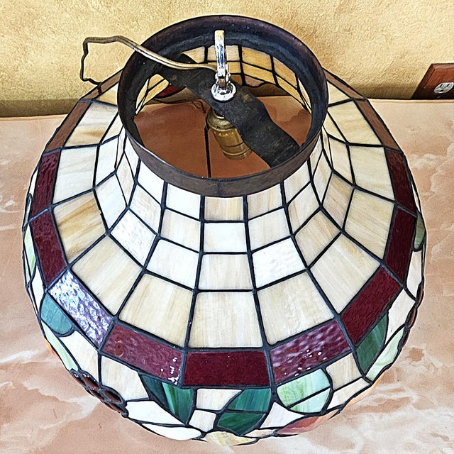 Ruby Red Vintage Tiffany-Style Fruit Stained Glass Hanging Pendant Shade For Sale - Image 8 of 18