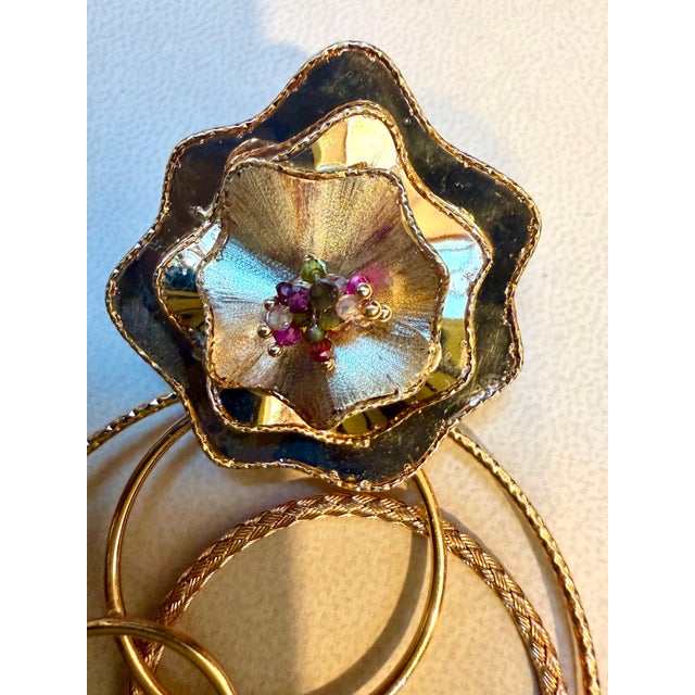 18 Kt Yellow Gold 31.5 Gm Dangling Earrings, 4 Hoop Flower Earring For Sale In New York - Image 6 of 8
