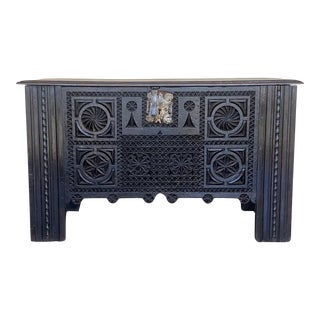 Antique Carved Walnut Large Kutxa Trunk From the Basque Country, Early 1800s For Sale