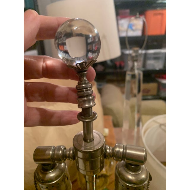 Platinum Vintage Hollywood Regency Mercury Glass Globe Table Lamp With Brass Double Sockets For Sale - Image 8 of 9