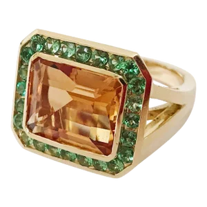 Christina Addison Yellow Gold Bezel Set Citrine With Surrounding Tsavorite Ring