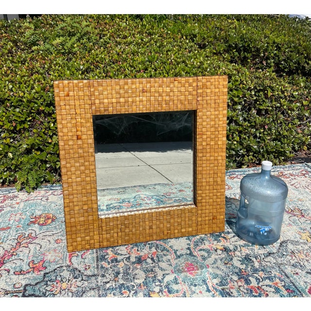 Offering a large Woven Banana Leaf Square Mirror. Add some boho chic textural fun with this unique vintage piece! The...
