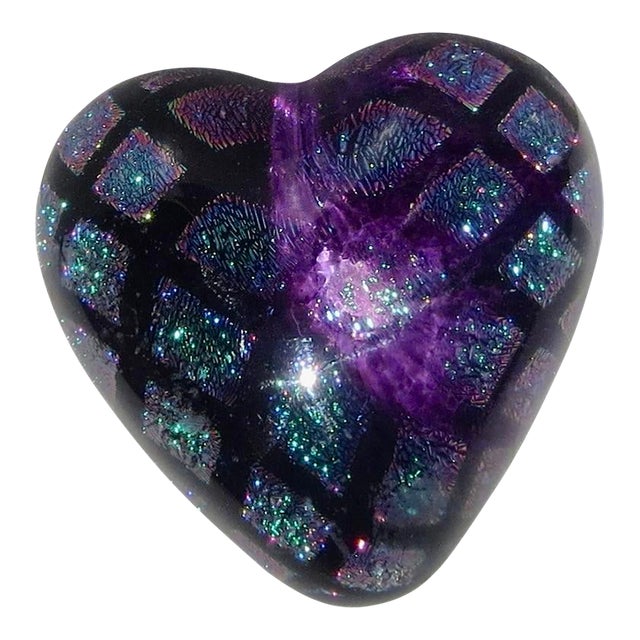 Held Art Glass Heart Paper Weight For Sale