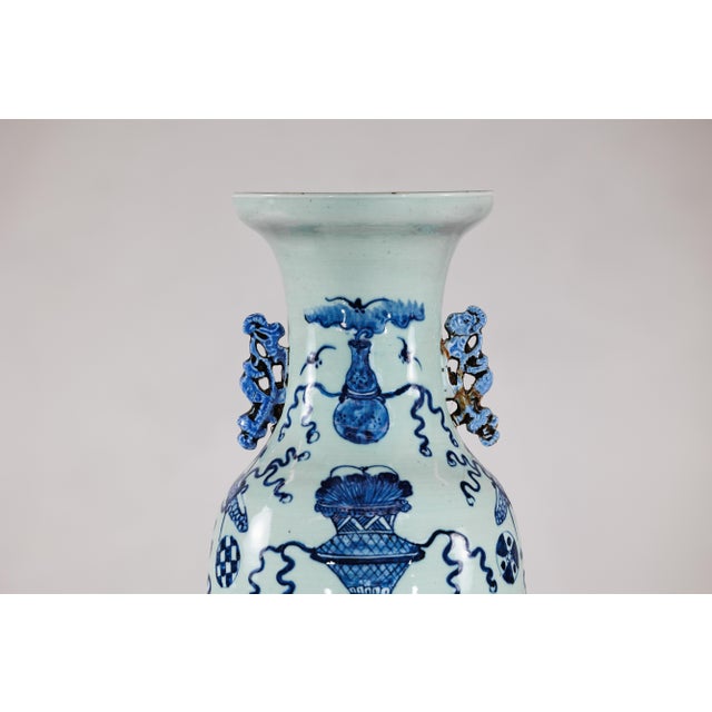 Mid 20th Century Blue and White Chinese Altar Vase with Light Celadon Tint For Sale - Image 5 of 18