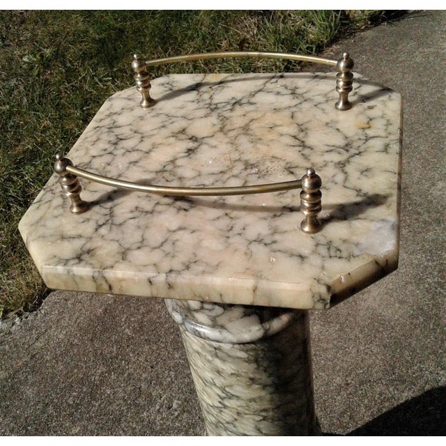 1920s Neoclassical White Marble Pedestal Plant Stand With Top Brass Gallery For Sale - Image 4 of 12