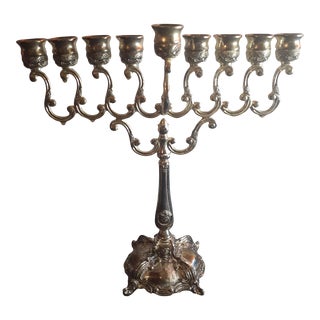 1940s Silver Plated Hannukah Judaica Menorah For Sale