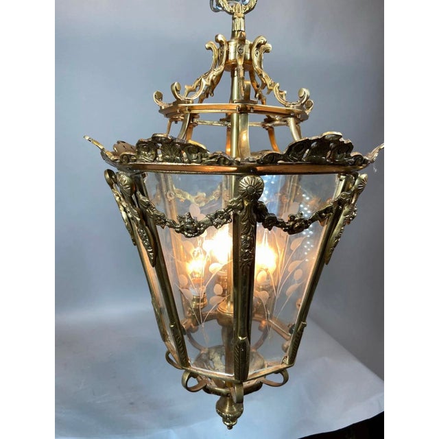 1970 France Louis XVI Gold Bronze Glass Lantern Chandelier Light For Sale - Image 18 of 18