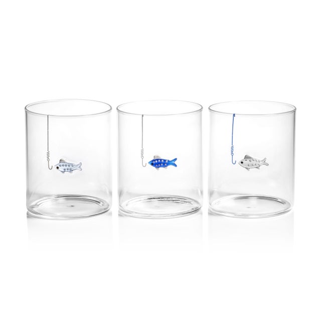 Tidal Sip Fish Glass Tumblers, 3-Piece Assorted Set For Sale In Los Angeles - Image 6 of 6