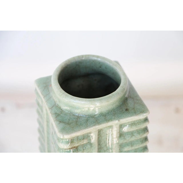 Chinese Longquan Celadon Crackle Glazed Cong-Form Vase For Sale - Image 6 of 13