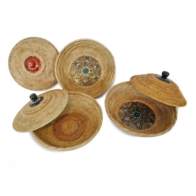 Wood Rattan Kenta Bowl With Lid For Sale - Image 7 of 8