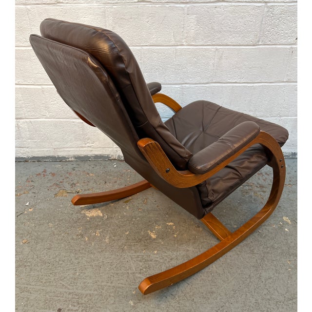 Vintage Bentwood and Leather Rocking Chair For Sale - Image 4 of 12