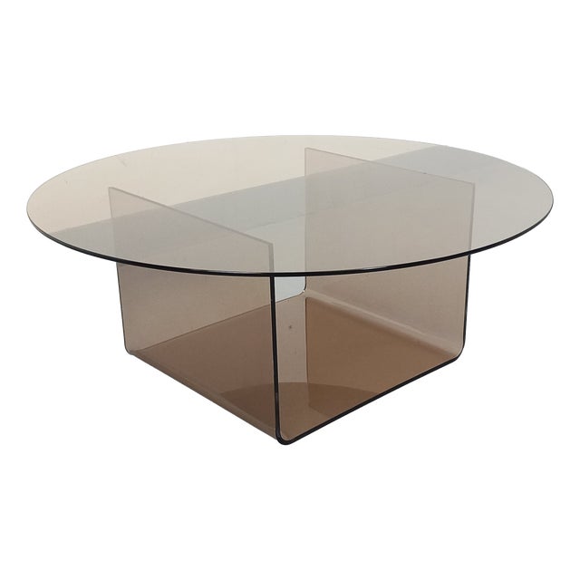 Vintage Round Coffee Table in Glass and Acrylic Glass, 1970s For Sale
