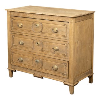 19th Century French Louis XVI Style Bleached Oak Three-Drawer Chest with Carved Panels For Sale