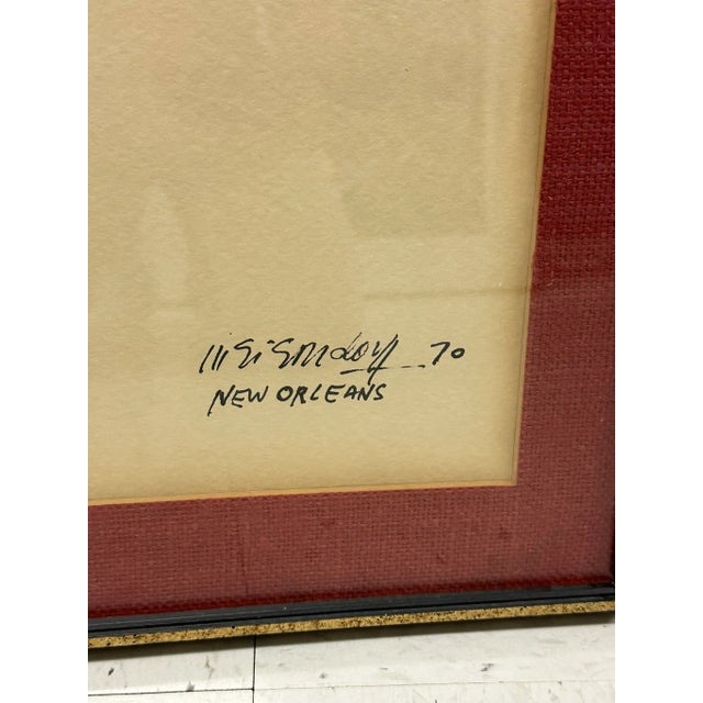 Vintage 1970's Original Leo Meiersdorf New Orleans Drawing, Framed For Sale - Image 10 of 11