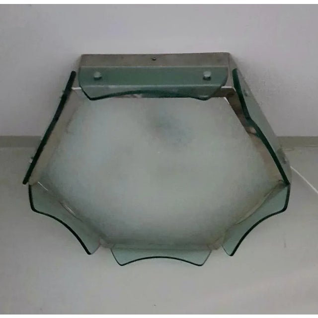Mid-Century Modern Italian Flat Ceiling Lamp With Green Glass Enclosure, 1960s For Sale - Image 3 of 5
