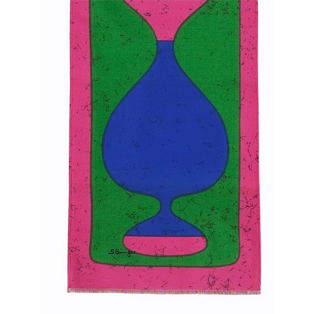 Mid-century screen-printed wall hanging. Signed by the german artist Traute Sänger Unused, very rare find in this...